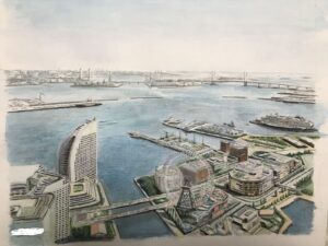横浜港の風景　水彩画