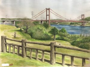 平戸大橋が見える風景　水彩画
