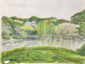 新宿御苑の桜　水彩画
