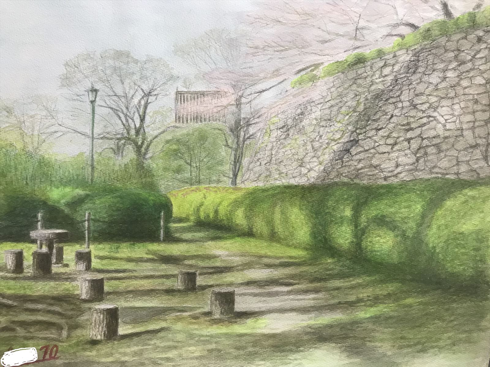 水彩画 福岡 舞鶴公園 散歩道の桜 作品70 | 松藏七代 生活お役立ち部屋＆趣味の部屋